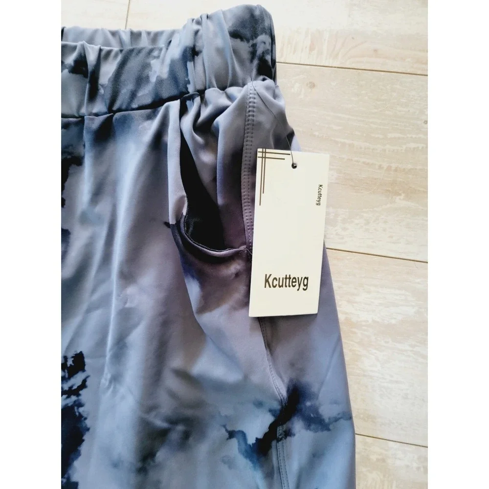 Kcutteyg XL Gray Tie Dye Athletic Shorts Drawstring Pockets Stretch‎ Workout NWT